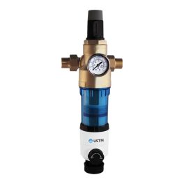   USTM AQWELL34 rézfejes, visszamosható, 40 mikronos előszűrő nyomásszabályzóval és nyomásmérő órával