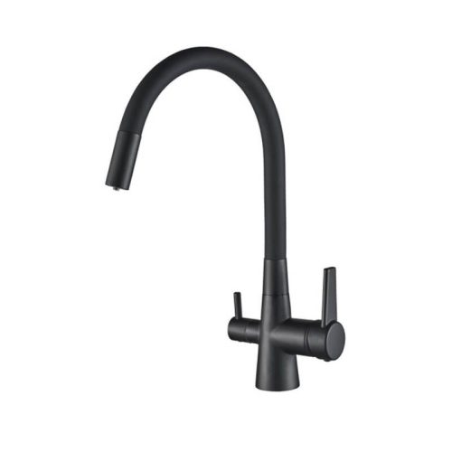 Konyhai csaptelep víztisztítóhoz 3-utas Modern dizájn flexibilis kifolyócsővel - fekete