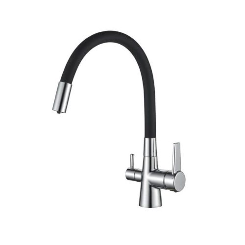 Konyhai csaptelep víztisztítóhoz 3-utas Modern dizájn flexibilis kifolyócsővel - króm, fekete