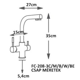   Konyhai csaptelep víztisztítóhoz 3-utas Modern dizájn - hajlított - matt gránit fekete
