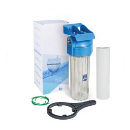   Aquafilter 10"-os magasnyomású szűrőház szett 10 bár nyomásig minősített szűrőházzal 1" csatlakozással, üledékszűrővel átlátszó házzal (FHPR1-HP1)