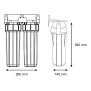   Aquafilter 2 lépcsős 10"-os Szűrőház 1" csatlakozással, átlátszó házzal, dupla "O" gyűrűs - réz menetes
