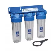   Aquafilter 3 lépcsős 10"-os Szűrőház 1/2" csatlakozással, átlátszó házzal, dupla "O" gyűrűs - réz menetes