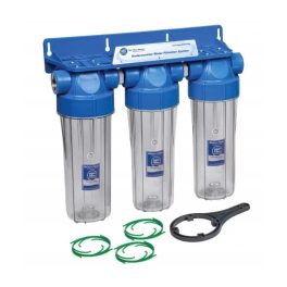   Aquafilter 3 lépcsős 10"-os Szűrőház 1/2" csatlakozással, átlátszó házzal, dupla "O" gyűrűs - réz menetes
