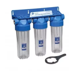   Aquafilter 3 lépcsős 10"-os Szűrőház 1/2" csatlakozással, átlátszó házzal, dupla "O" gyűrűs - réz menetes