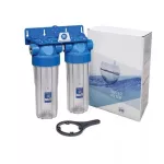 Aquafilter 2 lépcsős 10"-os Szűrőház 3/4" csatlakozással, átlátszó házzal, dupla "O" gyűrűs - réz menetes