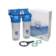   Aquafilter 2 lépcsős 10"-os Szűrőház 3/4" csatlakozással, átlátszó házzal, dupla "O" gyűrűs - réz menetes