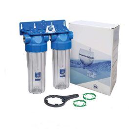   Aquafilter 2 lépcsős 10"-os Szűrőház 3/4" csatlakozással, átlátszó házzal, dupla "O" gyűrűs - réz menetes
