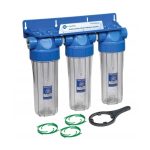 Aquafilter 3 lépcsős 10"-os Szűrőház 3/4" csatlakozással, átlátszó házzal, dupla "O" gyűrűs - réz menetes