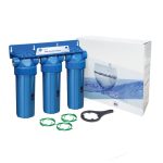 Aquafilter 3 lépcsős 10"-os Szűrőház 3/4" csatlakozással, kék házzal, dupla "O" gyűrűs - réz menetes