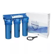   Aquafilter 3 lépcsős 10"-os Szűrőház 3/4" csatlakozással, kék házzal, dupla "O" gyűrűs - réz menetes