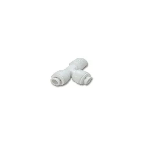 Külsőmenetes "T" elosztó bekötő-idom asszimetrikus 1/4" menet x 1/4" cső x 3/8" cső - Quick