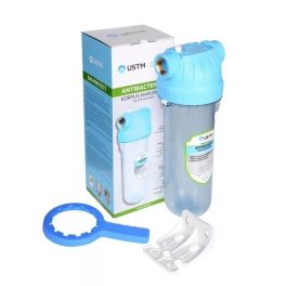   USTM 10"-os Antibakteriális Szűrőház szett 1" csatlakozással, átlátszó házzal, BPA mentes, 8 bar nyomás