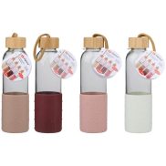   Alpina üvegkulacs bambusz kupakkal, szilikon borítással, négy színben - 500 ml